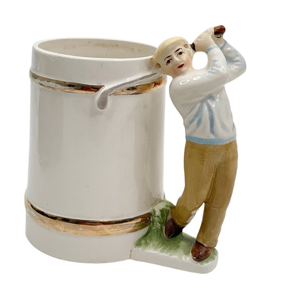 Relpo Rare Vintage Golfer Golf Coffee Mug Stein Japan 1950s MCM A1623 3D Handle